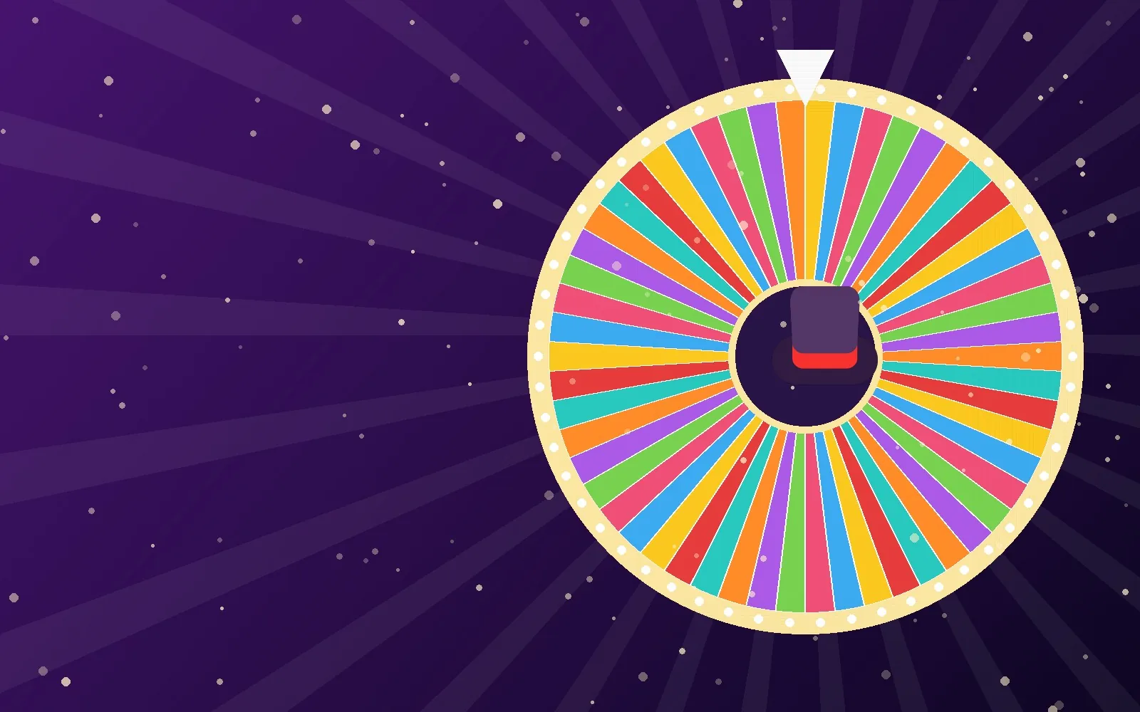 A colourful money wheel with a top hat in the centre