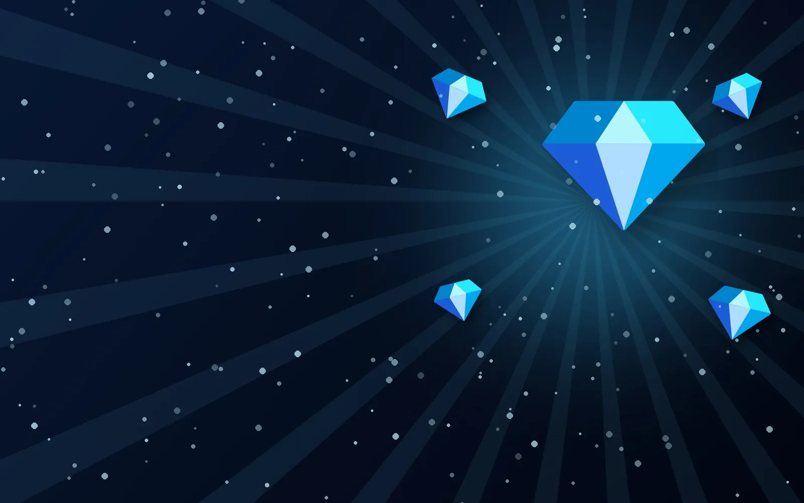A large blue diamond with smaller gems on a dark starry background